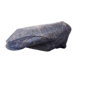 Mucros Weavers Workshop Trinity Style Flat Cap Hat Size L Blue Plaid Wool Blend